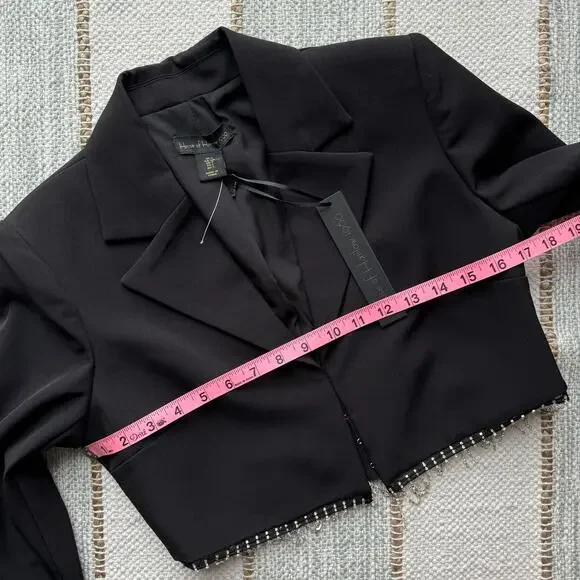 House of Harlow 1960 Black Rhinestone Fringe Blazer Mini Skirt Set Women’s Small - Picture 7 of 15